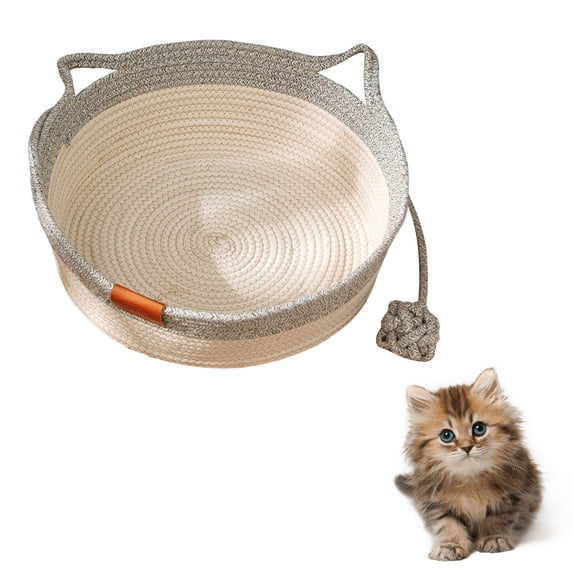 Pet Beds Woven Cat Bed Handwoven Durable Natural Rattan Sleeping Space for Small and Large Cats and Dogs with Attached Toy Tail