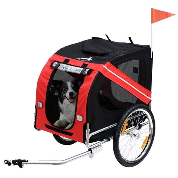Pet Bicycle Trailer for Medium Dogs up to 44 lbs, Foldable Dog Bike Cart with 20" Wheels and Weather Shield, Red & Black