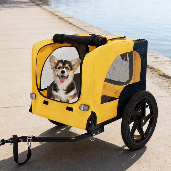 Pet Bike Bicycle Trailer for Small & Medium Dogs, Foldable Frame with Quick-Release Wheels & Non-Slip Floor