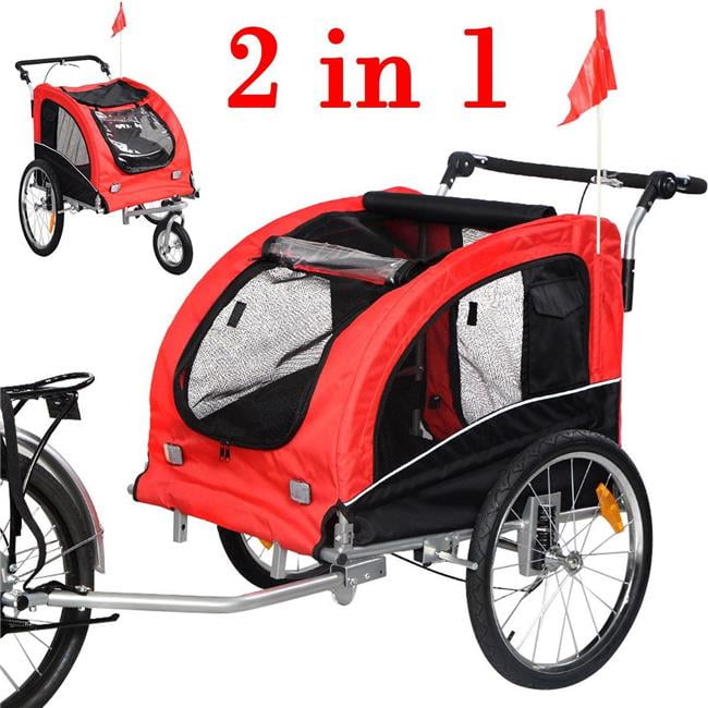 PerfectPet Pet Bike Trailer Bicycle Stroller Jogging with Suspension - Red & Black