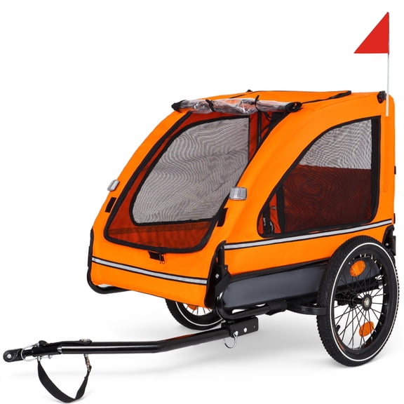 Pet Bike Trailer Dog Cart for Bicycle,Suitable for Small and Medium Pets, Easy Folding Cart Frame, Quick Release Wheel, Non-Slip Floor, Internal Leash, Orange+Gray