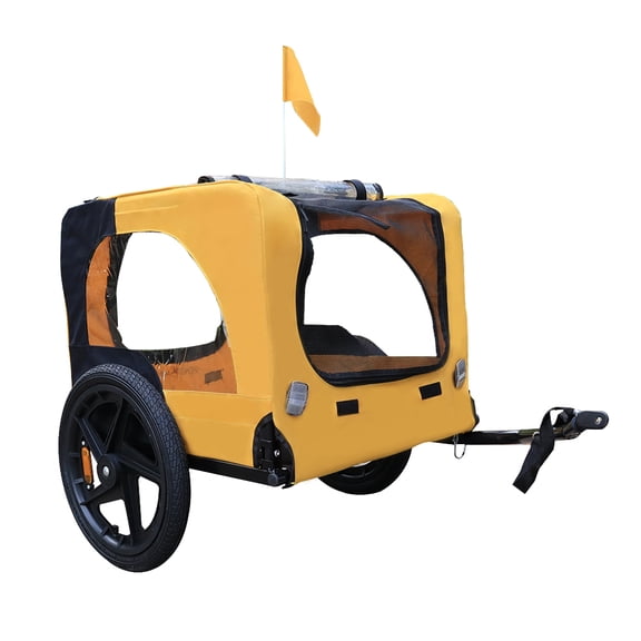 Pet Bike Trailer Dog Cart for Small & Medium Pets Easy Folding Frame, Quick Release Wheels, Non-Slip Floor & Internal Leash