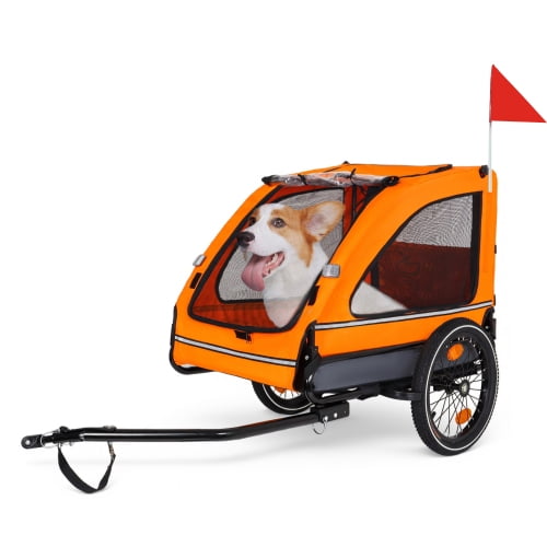 Pet Bike Trailer for Dogs, Bicycle Pet Cart for Small and Medium Pets, Foldable Dog Trailer with Quick Release Wheels and Safety Features, Orange and Gray