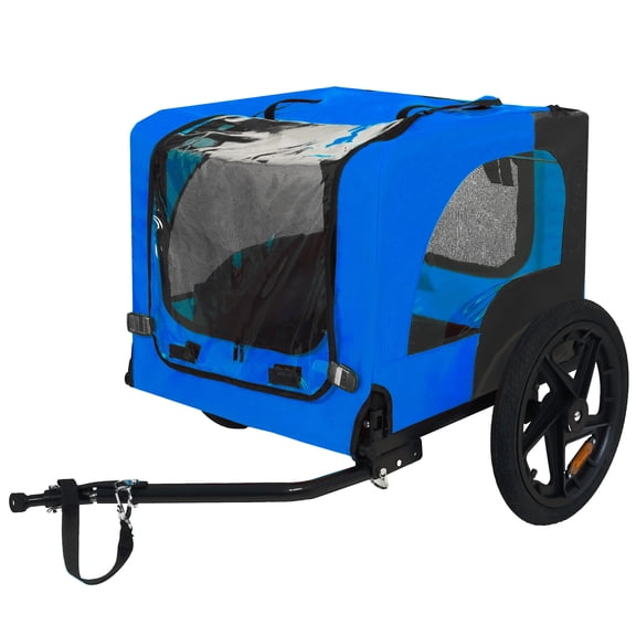 Pet Bike Trailer for Small & Medium Dogs, Foldable Dog Bicycle Cart with Quick Release Wheels, Non-Slip Floor & Safety Leash, Blue Steel Frame, 88 lbs Capacity