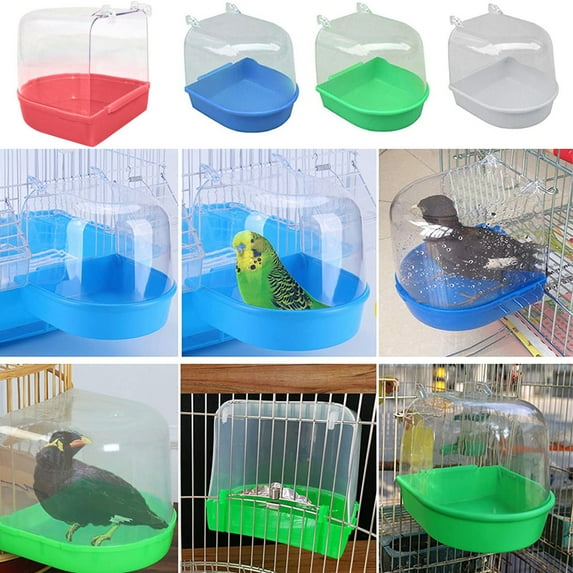 Pet Bird Cage Bath, Parrot Bath Box Accessory Supplies Hanging Bathing Tub for Small Pet Birds Canary Budgies Cockatiel Lovebird