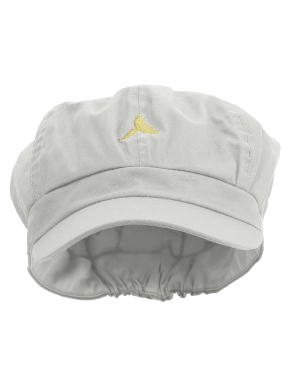 Pet Bird Logo Embroidered Cotton Elastic Big Size Newsboy Cap - White 2XL-3XL