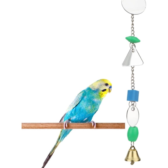 Pet Bird Mirror with Bell Interactive Parrot Toy for Parrot Macaw African Greys Budgies Cockatoo Parakeet Cockatiels Conure Lovebird Cage Bells Mirror (A)