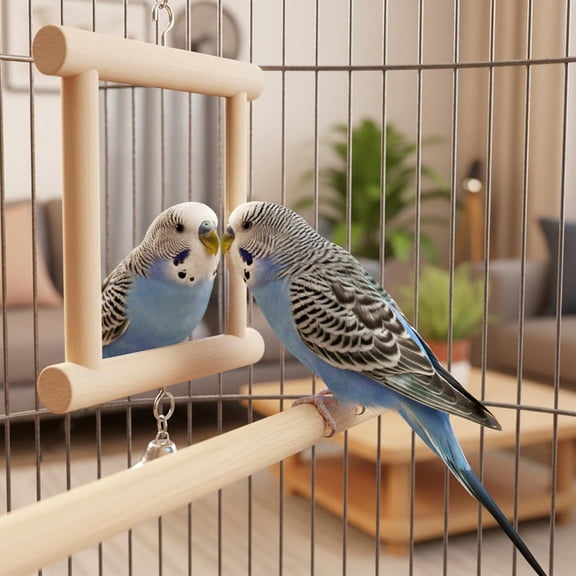 Pet Bird Mirror with Bell Interactive Parrot Toy for Parrot Macaw African Greys Budgies Cockatoo Parakeet Cockatiels Conure Lovebird Cage Bells Mirror (C)