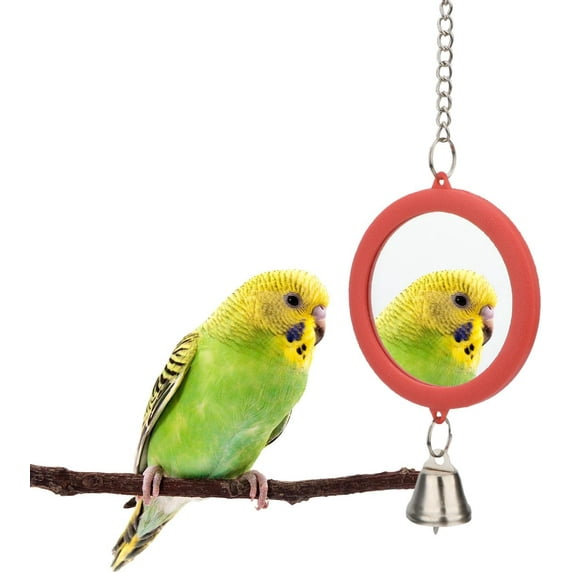Pet Bird Mirror with Bell Interactive Parrot Toy Bird Cage Mirror for Cockatiel Parakeets Canaries