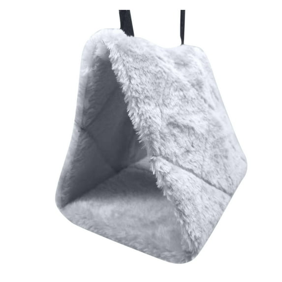 Pet Bird Parrot Parakeet Warm Cage Hut – Plush Hanging Cave Bed, Winter Bird Nest House with Soft Fabric & Base, Comfort, 19x11x13cm, Grey