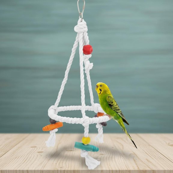 Pet Bird Parrot Swing - Hanging Hammock for Parakeets, Budgies, Conures & Quaker Parrots - Cotton Rope Round Toy