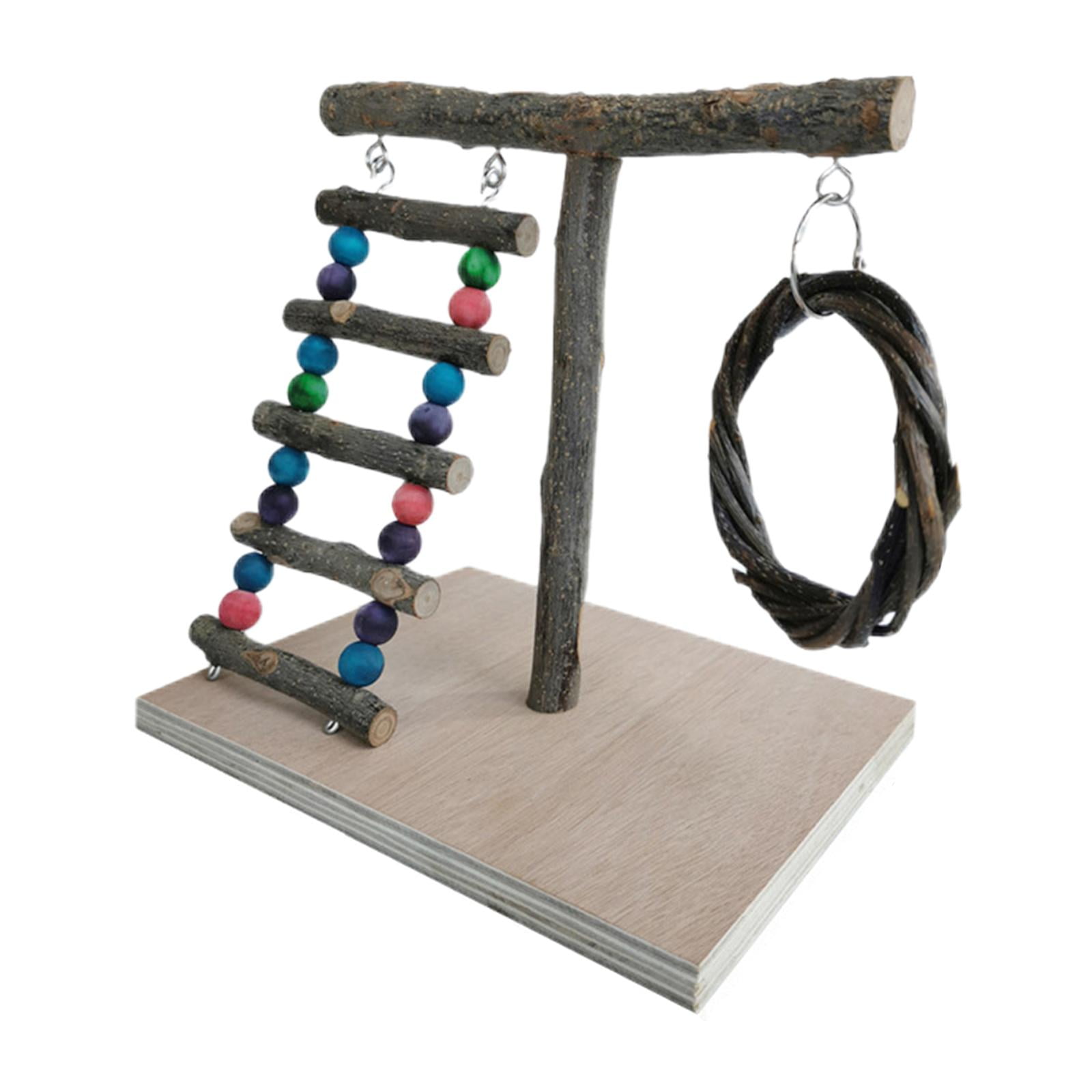 View of Pet Bird Playstand Parrot Playground Toy Wooden Perch Ladder Climbing ...