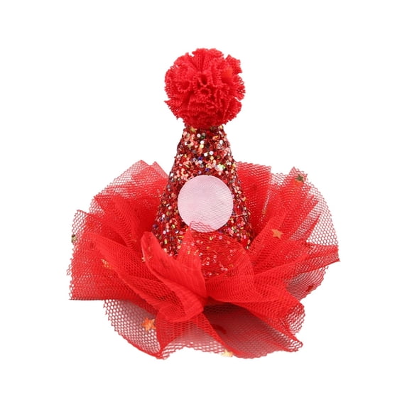 Pet Birthday Hat Hairpin, Glitter Mesh Cat Dog Party Headwear with Pom Pom, Cute Festive Pet Hat for Birthday Celebrations & Photo (Size/Colour as Pictured, 1 Pack)