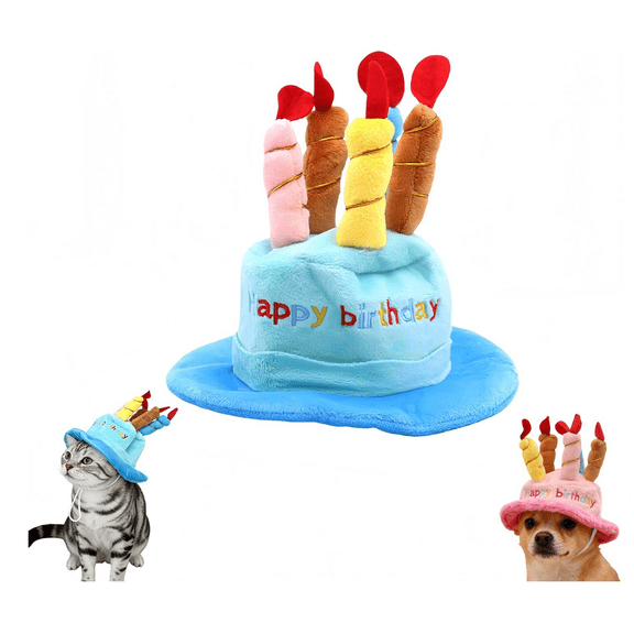 Pet Birthday Hat for Cats and Dogs - Adjustable Drawstring Party Cap-Soft Plush Pet Birthday Hat for Kitten Puppy Party Decorations - (Blue)
