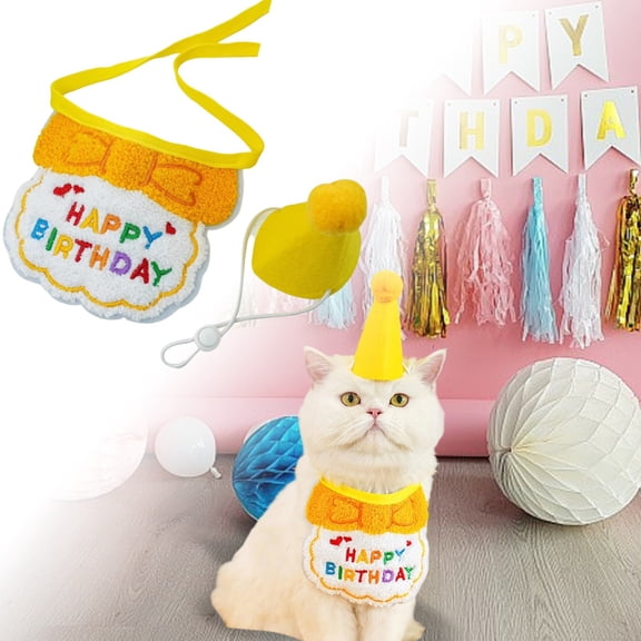 Birthday Party Hat Bibs Scarf for Playful Accessory for Cats and Dogs in Indoor Outdoor Settings