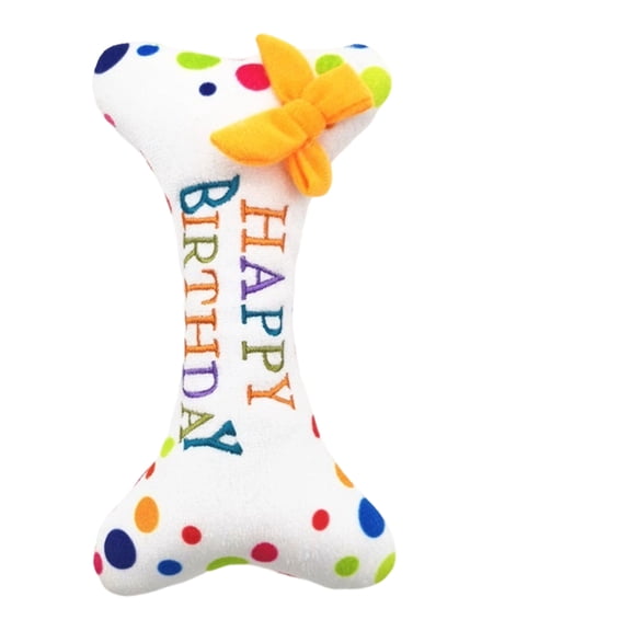 Pet Birthday Party Squeaky Plush Toy - Squeaks When Played, Soft Stuffed Design with Colorful Dots and Bow - for Small Medium Dogs, Puppy Birthday Celebrations, Daily Playtime