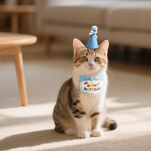 Pet Birthday Set, Includes 1 Birthday Hat And 1 Embroidered Bib With 'Happy Birthday' Text And Bow Accent For Dogs And Cats Birthday Celebrations