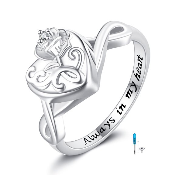 Pet Birthstone Urn Ring for Ashes Sterling Silver Cat/Dog Paw Print Ashes Ring Jewelry Gifts for Women (Paw Print- January)