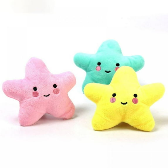 Pet Bite Squeaky Toys Smile Star Shape Cute Stuffed Toys For Dogs Puppy Biting BB Sound Chew Squeaker Plush Toy For Cats & Small Animals Exercise Entertainment, Yellow+Green+Pink