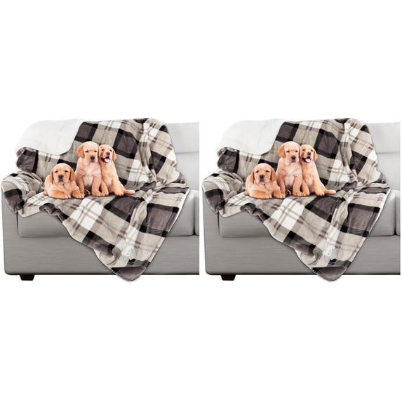 Pet Blanket - Reversible Waterproof Plaid Throw Protects Couch Car And Bed From Spills Stains Or Fur Dog Cat Blankets (gray) (pack Of 2)