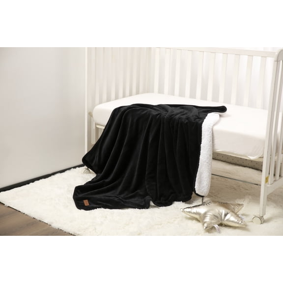 AshPaws 35x55 Black Pet Blanket - Double Layered Fleece & Sherpa - Warm Cozy Dog & Cat Throw.