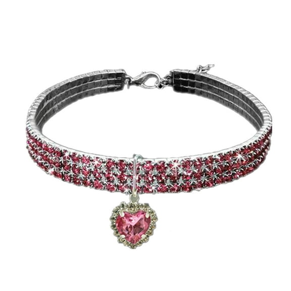 Pet Bling Rhinestone Elastic Adjustable Collar Gem Pendant Crystal Necklace Peach Heart Collar Dog Collars for Kitten and Small Pet Cat Dogs Puppy