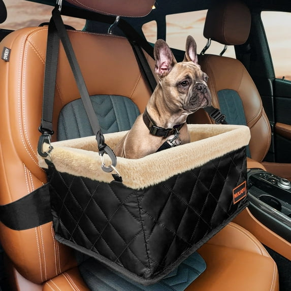 Pet Booster Car Seat for Small Dogs,FurLove Portable Dog Car Seats with Two Adjustable Safety Leash, up to 15lbs, Black