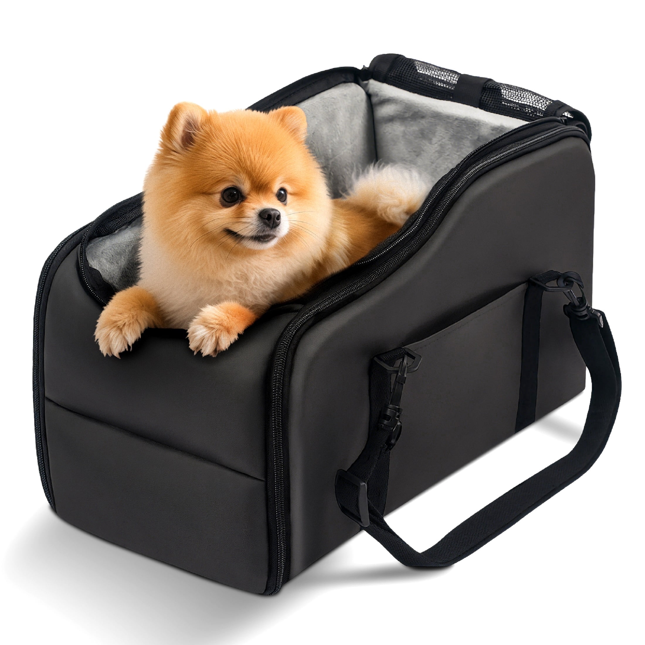 Pet Booster Seat For Cars, Dog Car Carrier With Safety Harness, Portable Travel Vehicle Pet Bed for Small Dogs, Cats Easy-Clean & Sturdy Construction, Black