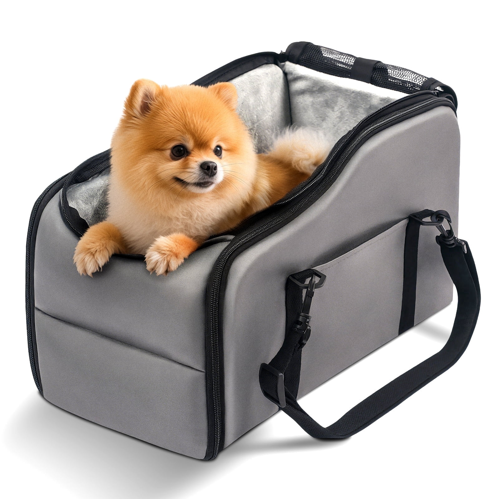 Niubya, Pet Booster Seat For Cars, Dog Car Carrier With Safety Harness, Portable Travel Vehicle Pet Bed for Small Dogs, Cats Easy-Clean & Sturdy Construction, Gray
