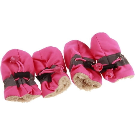 Pet Boots,4Pcs/Set Dog Cat Winter Warm Rain Boots Protective Pet Sports Anti-Slip Shoes Pet Boots Warm Pink 3