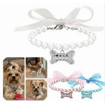 Pet Bow Collar, Sparkling Crystal Diamond Dog Collars, Adjustable Rhinestones Wedding Collar, Puppy Girl Bling Necklace Pendant Jewelry for Small Medium Large Pets, Cats, Dogs - White,M