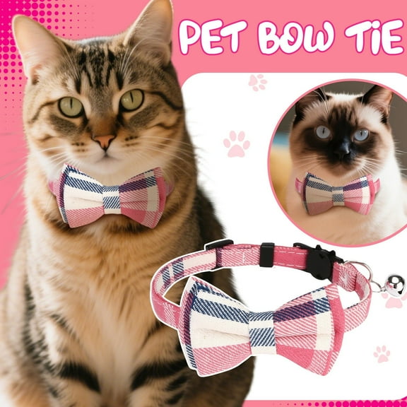 Pet Bow Tie,Pet Collar Bow Collar Collar Strap,Head Safety Socket Dog Collar With Bow And Bell For Dogs,Cats And Rabbits(7-11Inch,Pink)