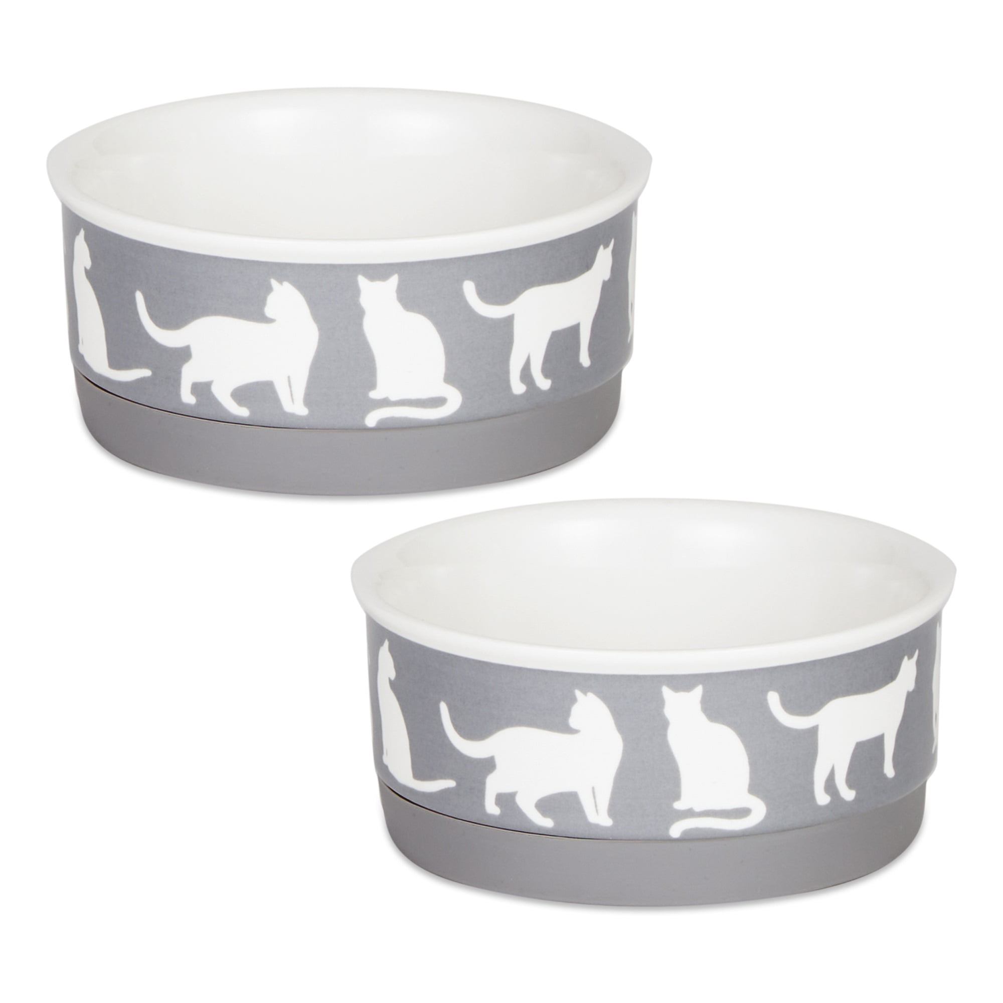 DII Pet Bowl Cats Meow Gray Small 4.25Dx2H (Set of 2)