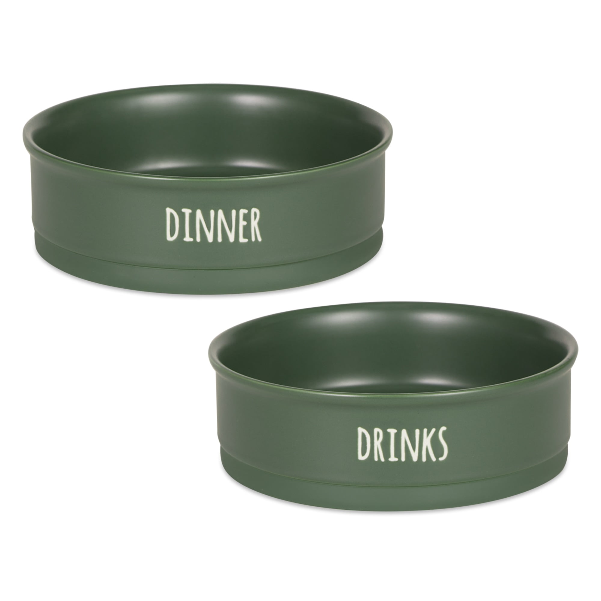 DII Pet Bowl Dinner And Drinks Hunter Green Large (Set of 2)