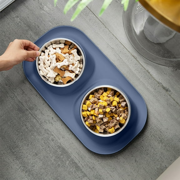 Pet Bowl Elevated Cat Food & Water Bowl | All-in-One Plastic Feeding Dish | High Foot Ergonomic Design | Non-Slip Base | Easy Clean | Transparent | Blue/Green/White | 15.7x9x3.1 in | Single Pack