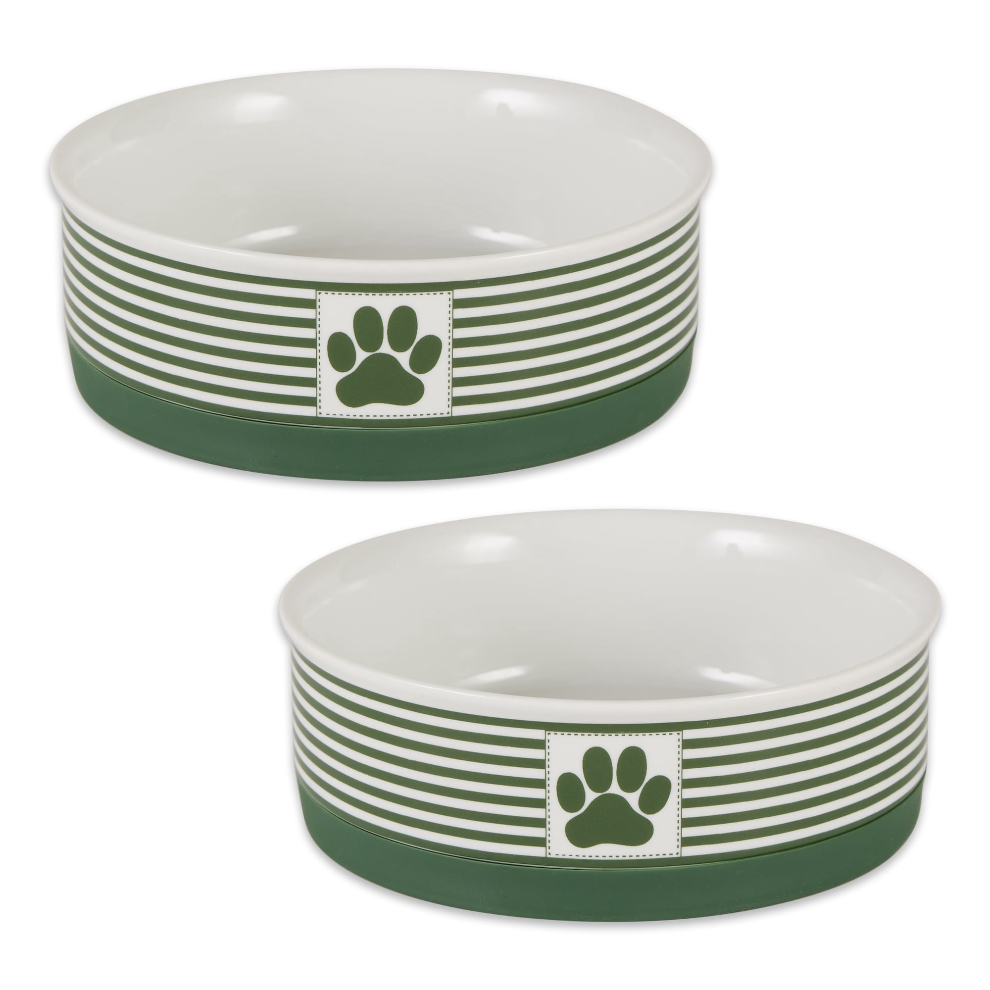Bone Dry Pet Bowl Paw Patch Stripe, Hunter Green, Medium 6Dx2H (Set of 2)