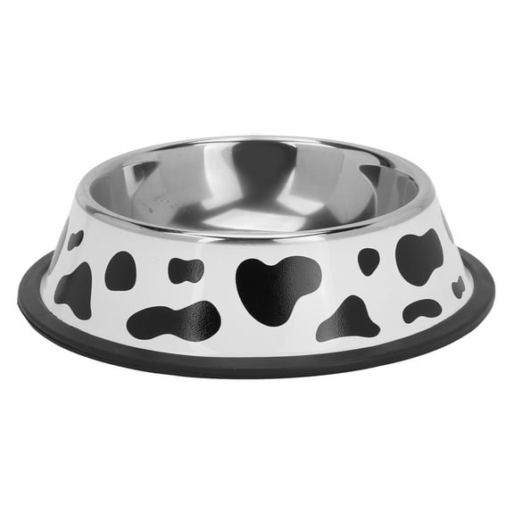 Pet Bowl Stainless Steel Cow Pattern Round Pet Feeder Bowl With Rubber Ring Bottom For Small Cat Dog