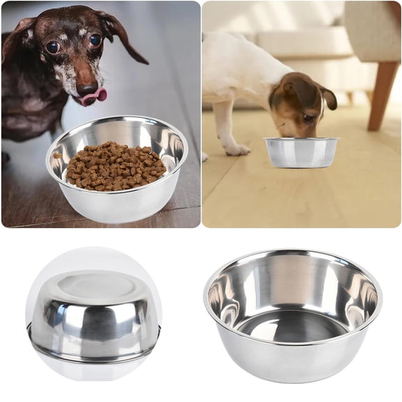 Pet Bowl Stainless Steel Round Feeding Dish for Dog Cat Supplies Birdbath Food Container Silver One Size