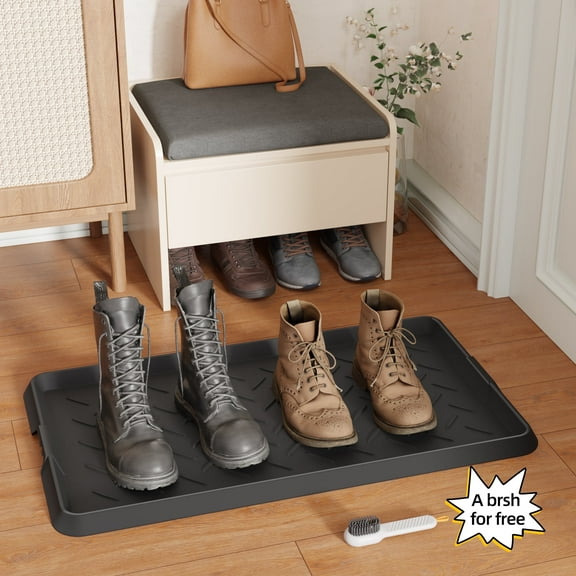 Rubber Boot Tray, Shoe Trays for Entryway, Versatile Boot Mat Tray with Raised Edge, 27.5"x16" Rubber Mat for Shoe Organizer Indoor/Outdoor Use