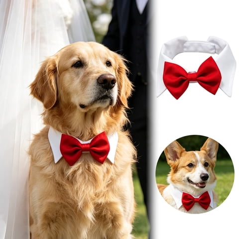 Pet Bowtie Collar Neck Tie for Dogs, Tux Bowtie with Handcrafted Adjustable Collar, Formal Pet Cats Puppies Necktie for Wedding Birthday Party, Holiday Accessory, 1 Pcs