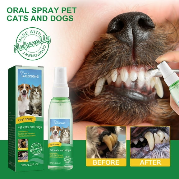 Pet Breath Freshener Spray for Dogs - Tartar Control, Bad Breath Eliminator, No-Brush Oral Care, Prevents Periodontal Disease, 60ml
