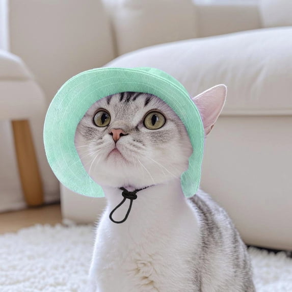 Pet Bucket Hat with Ear Holes for Cats & Dogs, Adjustable Breathable Sun Visor , UV Protection Outdoor Hat for Small/Medium Pets(Green-S)