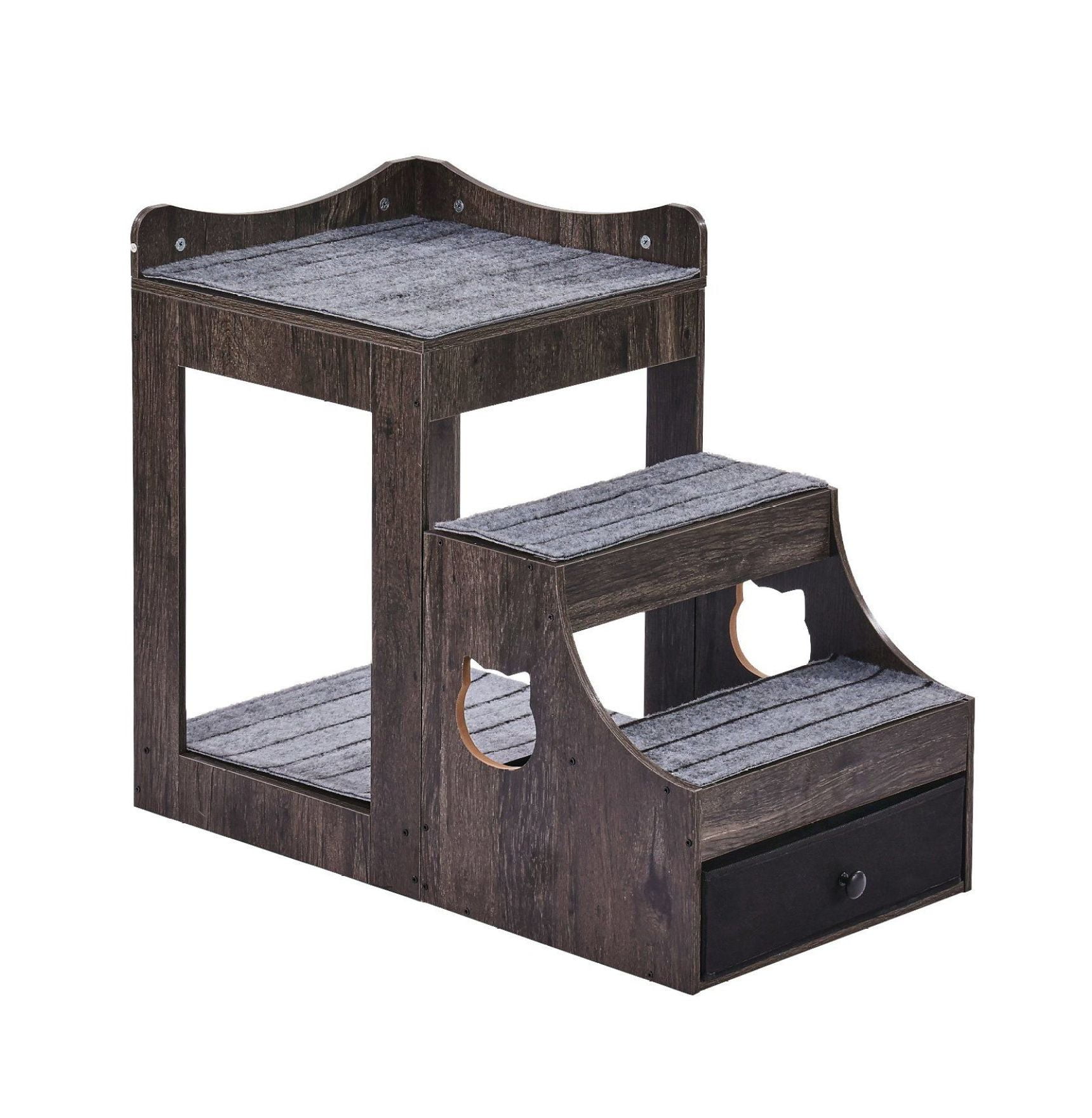 Pet Bunk Bed with Stairs Dog/Cat Window Perch with Storage Indoor Gray
