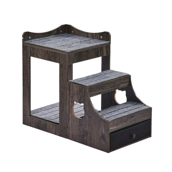 Pet Bunk Bed with Stairs Dog/Cat Window Perch with Storage Indoor Gray