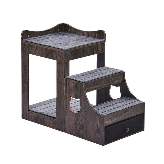 Pet Bunk Bed with Stairs & Storage, Dog Cat Window Perch, Multi-Level Sleeper Couch, Indoor Pet Platform Bed, Gray