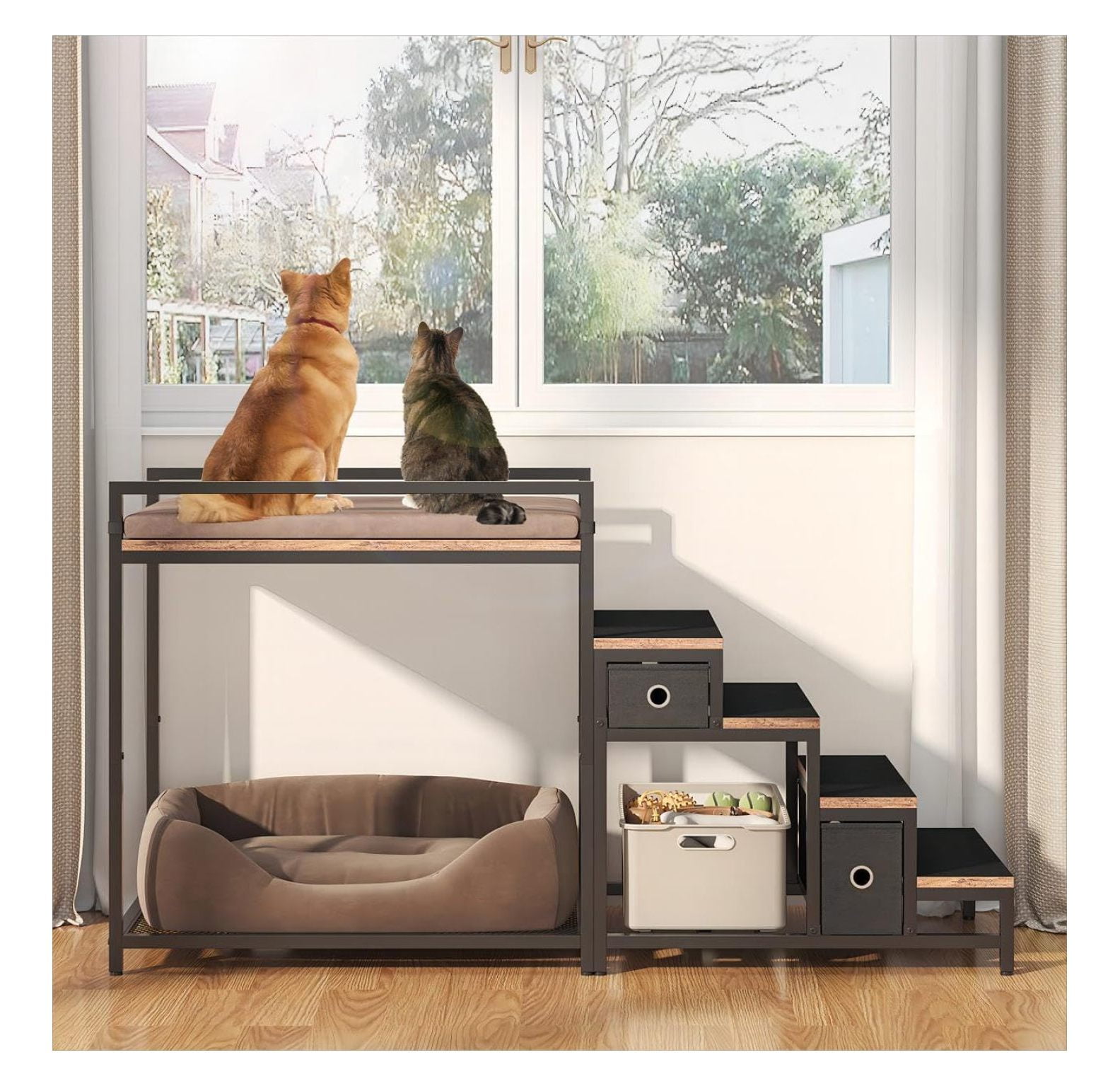 Dog Elavated Step Bed Reference: Pet Bunk Bed With Stairs And Storage Dogs Cats Window