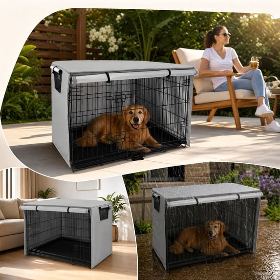 Pet Cage Cover All-Weather 94 x 61 x 63.5 cm, Reflective Coated Fabric Rain Sun Snow Shield for Dog and Cat Outdoor Kennel, for Home, Indoor Pet Care, and Daily Use, Gray, for Indoor Home Use