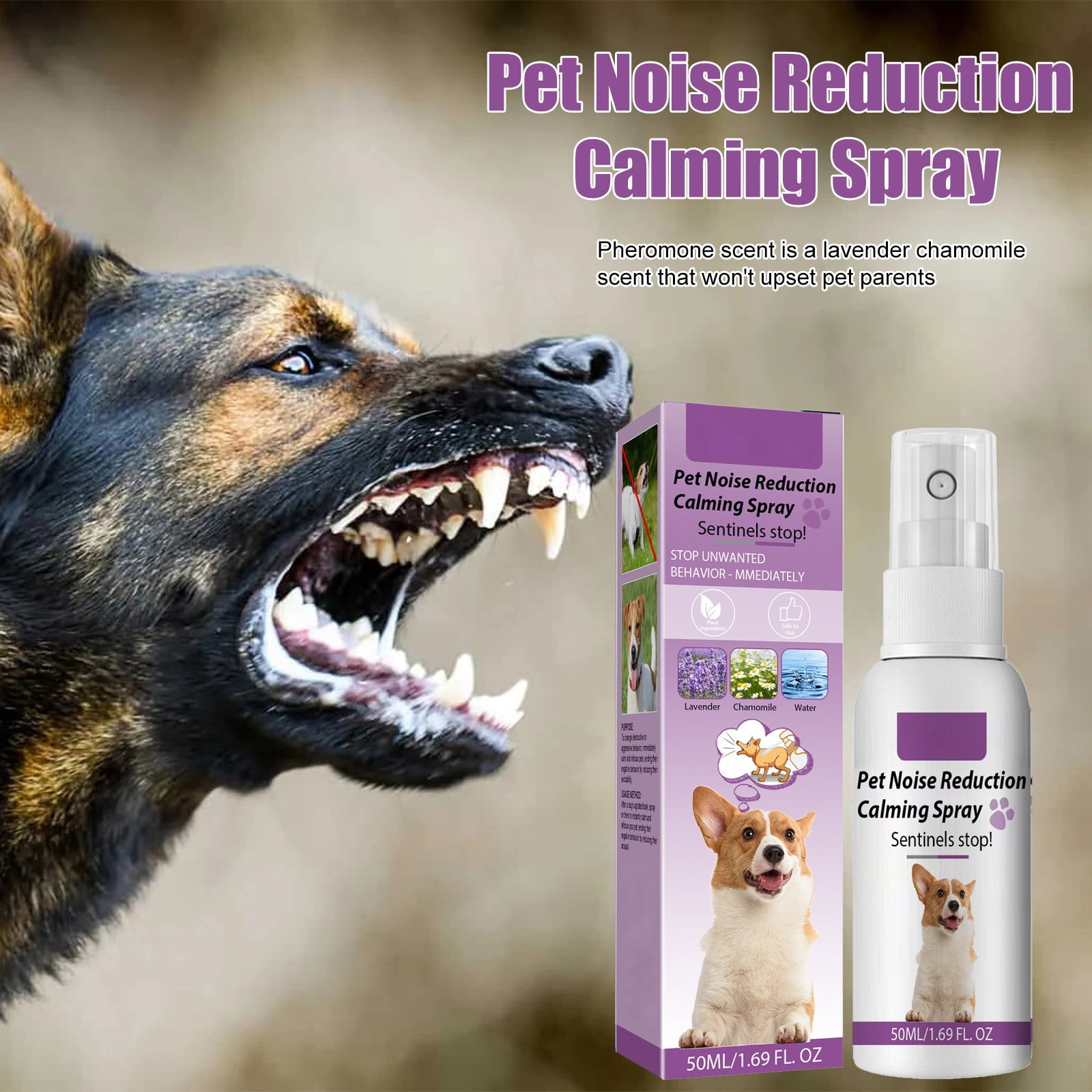 Pet Calming & Noise Reducing Spray Soothes Anxiety Promotes Minimizes