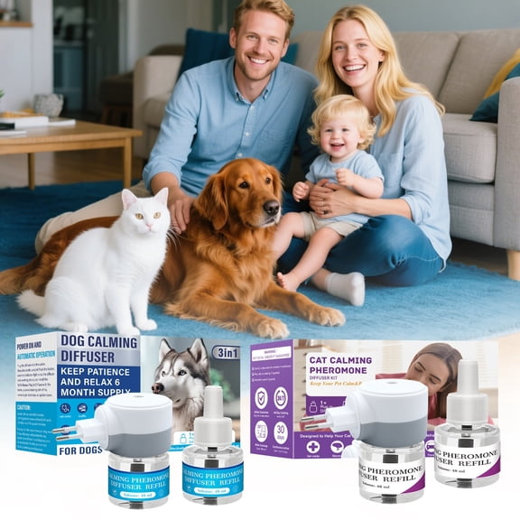 Pet Calming Plug-in Diffuser Set, Mood Adjusting Comfort Care Device, 1 Diffuser 2 Refill(48ml*2),A