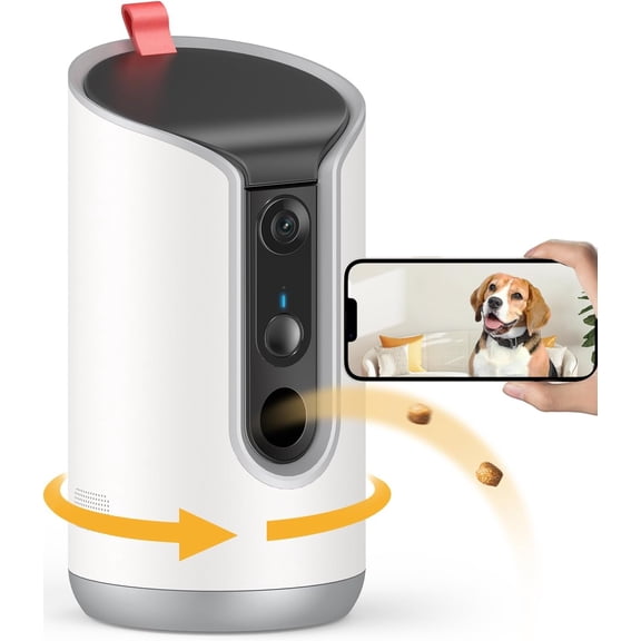 Pet Camera Dispenser, 360?View Camera with Phone App, 5G&2.4G WiFi 2-Way Talk Pet Cam Indoor for Cats Remote Tossing, Motion , Auto